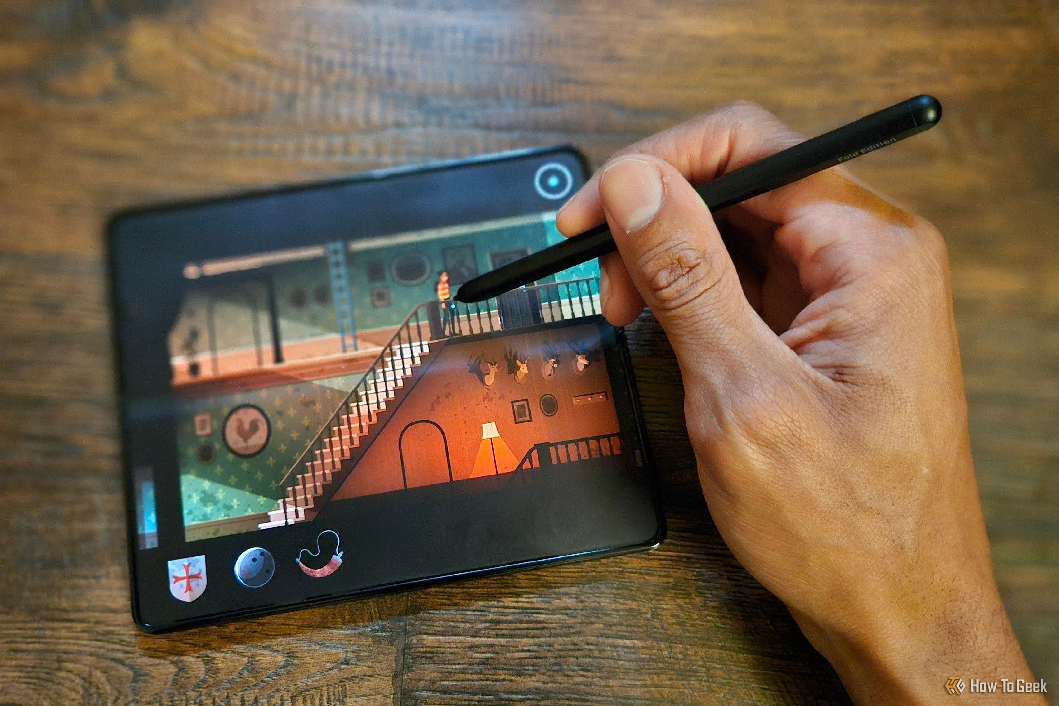 Một tựa game indie được port từ PC đang chạy mượt mà trên điện thoại Samsung Galaxy Z Fold 5, chứng minh khả năng xử lý game của thiết bị di động.