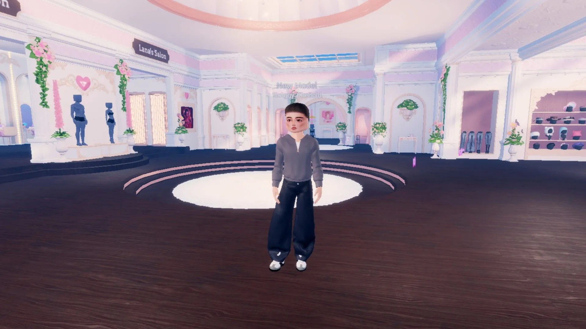 Người chơi đang đứng và nhìn sang trái trong game Dress To Impress trên Roblox.