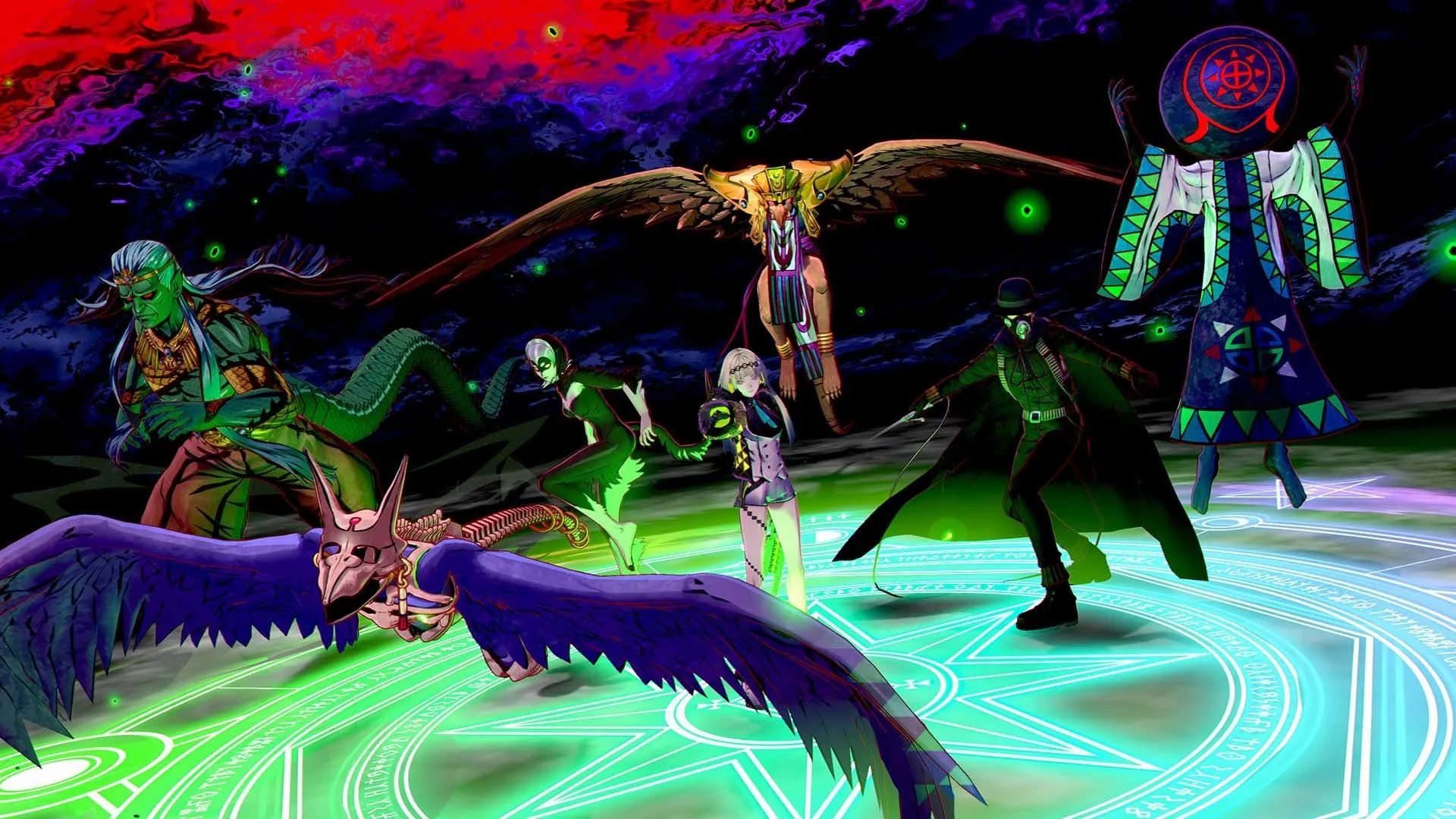 Nhân vật Ringo được bao quanh bởi nhiều quỷ trong tựa game Soul Hackers 2, một spin-off nổi bật của Shin Megami Tensei, minh họa cơ chế thu phục quỷ.