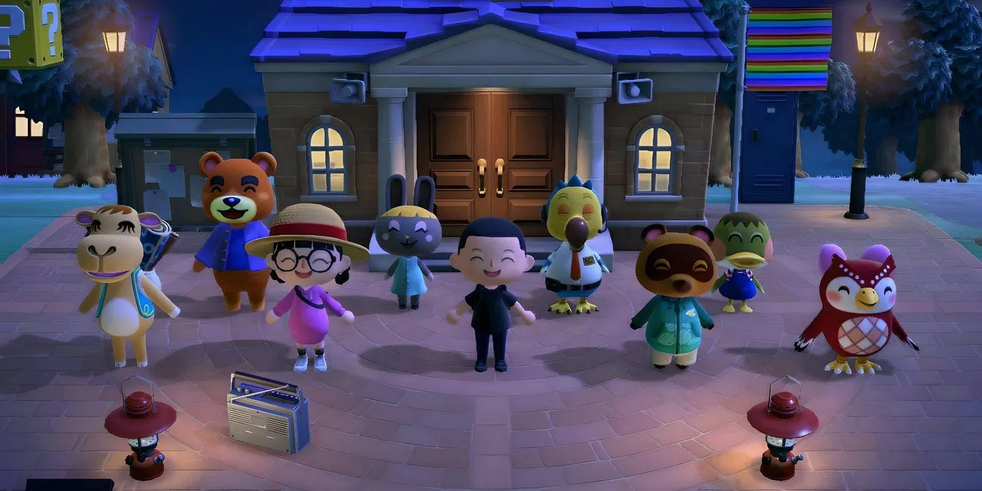 Nhóm cư dân cùng tham gia hoạt động cộng đồng trên bãi biển Animal Crossing New Horizons