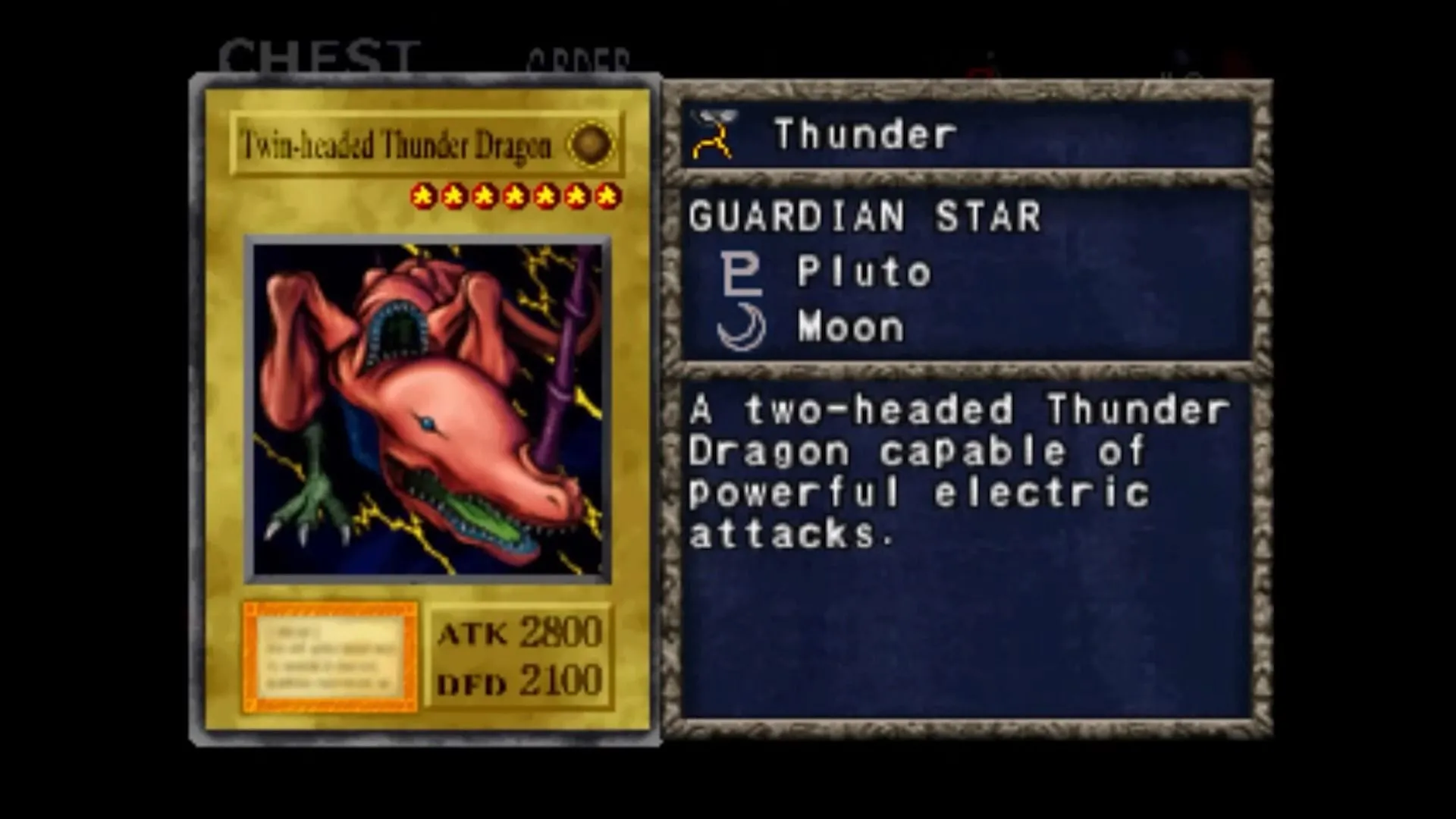 Quái vật Rồng Sấm Hai Đầu (Twin-Headed Thunder Dragon) trong Yu-Gi-Oh! Forbidden Memories, minh họa sự cần thiết phải cày cuốc thẻ bài mạnh.