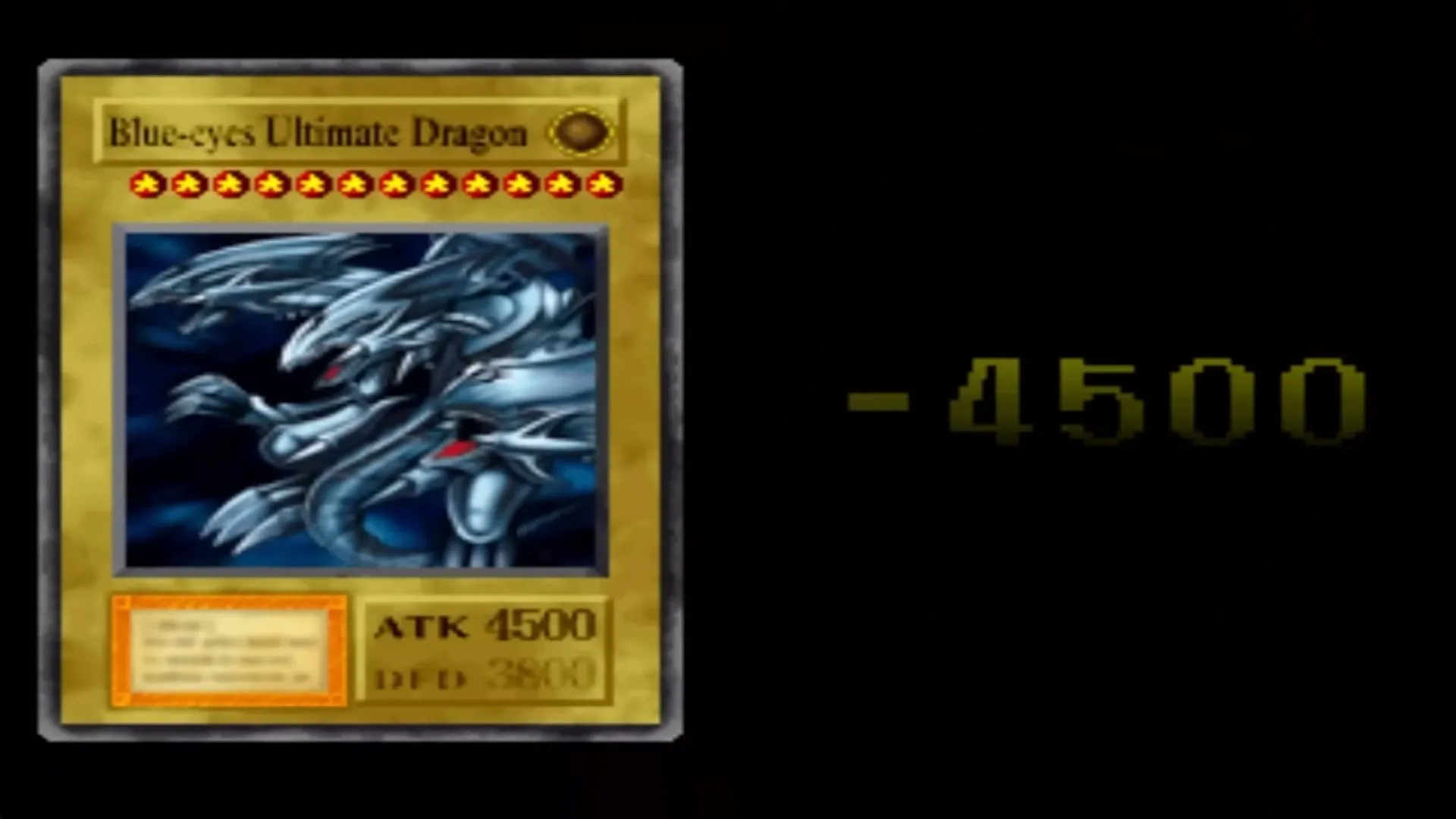 Rồng Trắng Mắt Xanh Tối Thượng (Blue-Eyes Ultimate Dragon) tấn công trực diện người chơi trong Yu-Gi-Oh! Forbidden Memories, biểu tượng của độ khó giai đoạn cuối.