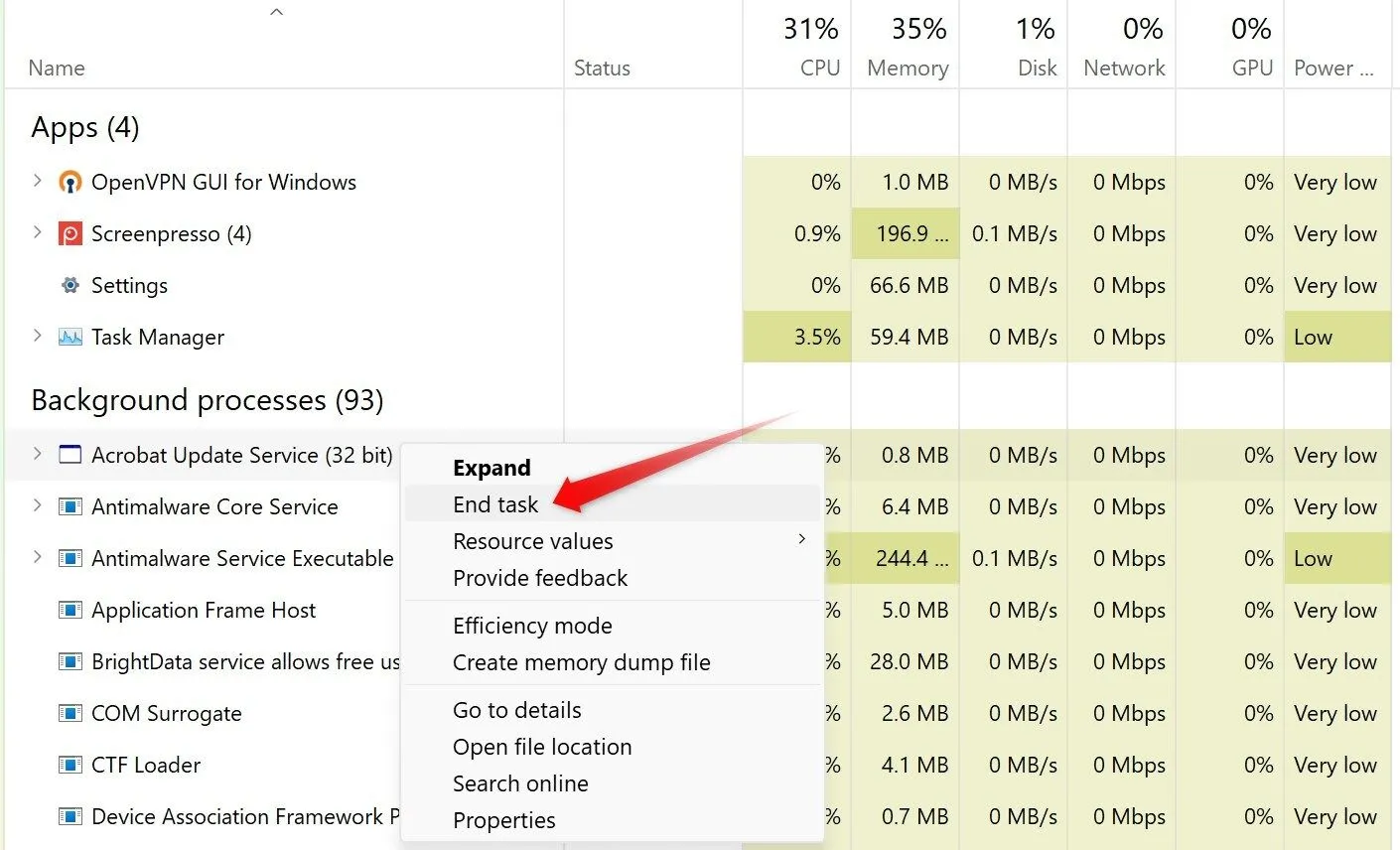 Tắt một dịch vụ chạy nền trong Task Manager trên Windows