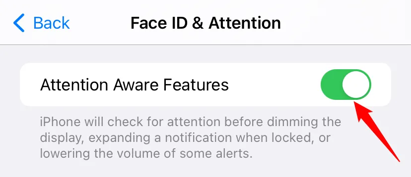 Tắt Tính năng nhận biết sự chú ý trên iPhone để tránh màn hình tự động làm mờ khi bạn không nhìn vào