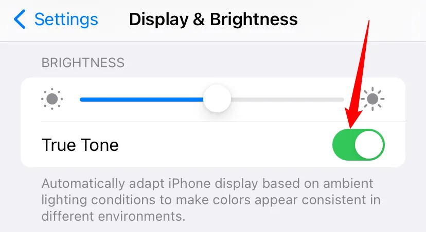 Tắt tùy chọn True Tone để đảm bảo màn hình iPhone hiển thị màu sắc ổn định và tránh tự động điều chỉnh
