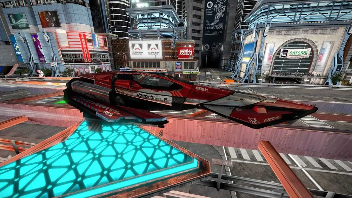 Tàu bay FEISAR đua trên đường ray vòng lặp trong Wipeout Omega Collection