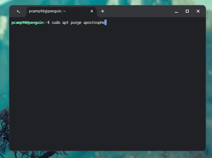 Thực hiện lệnh sudo apt remove gimp trong Terminal Linux trên Chromebook để gỡ bỏ ứng dụng GIMP.