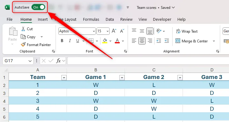 Tính năng AutoSave (Tự động lưu) đã được bật trong một tệp Excel, đảm bảo dữ liệu luôn được cập nhật.