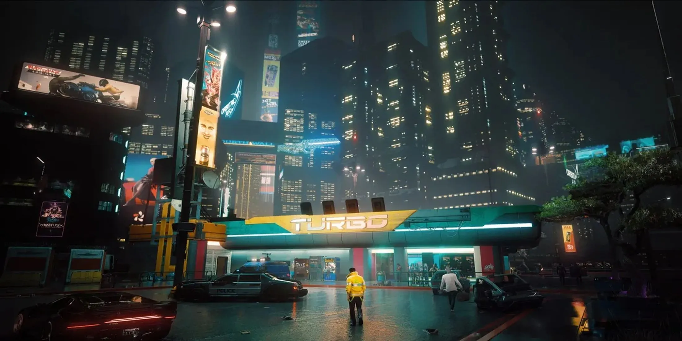 Toàn cảnh Night City vào ban đêm trong Cyberpunk 2077, thể hiện quy mô và chi tiết của thế giới mở.