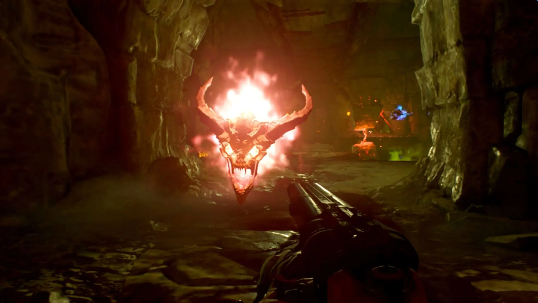 Tựa game DOOM 2016 đang chạy trên máy chơi game Nintendo Switch, minh họa khả năng tối ưu hóa phần cứng cố định.