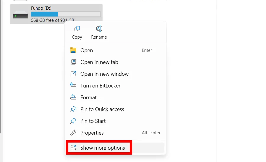 Tùy chọn &quot;Show More Options&quot; trong menu ngữ cảnh mới của Windows 11.