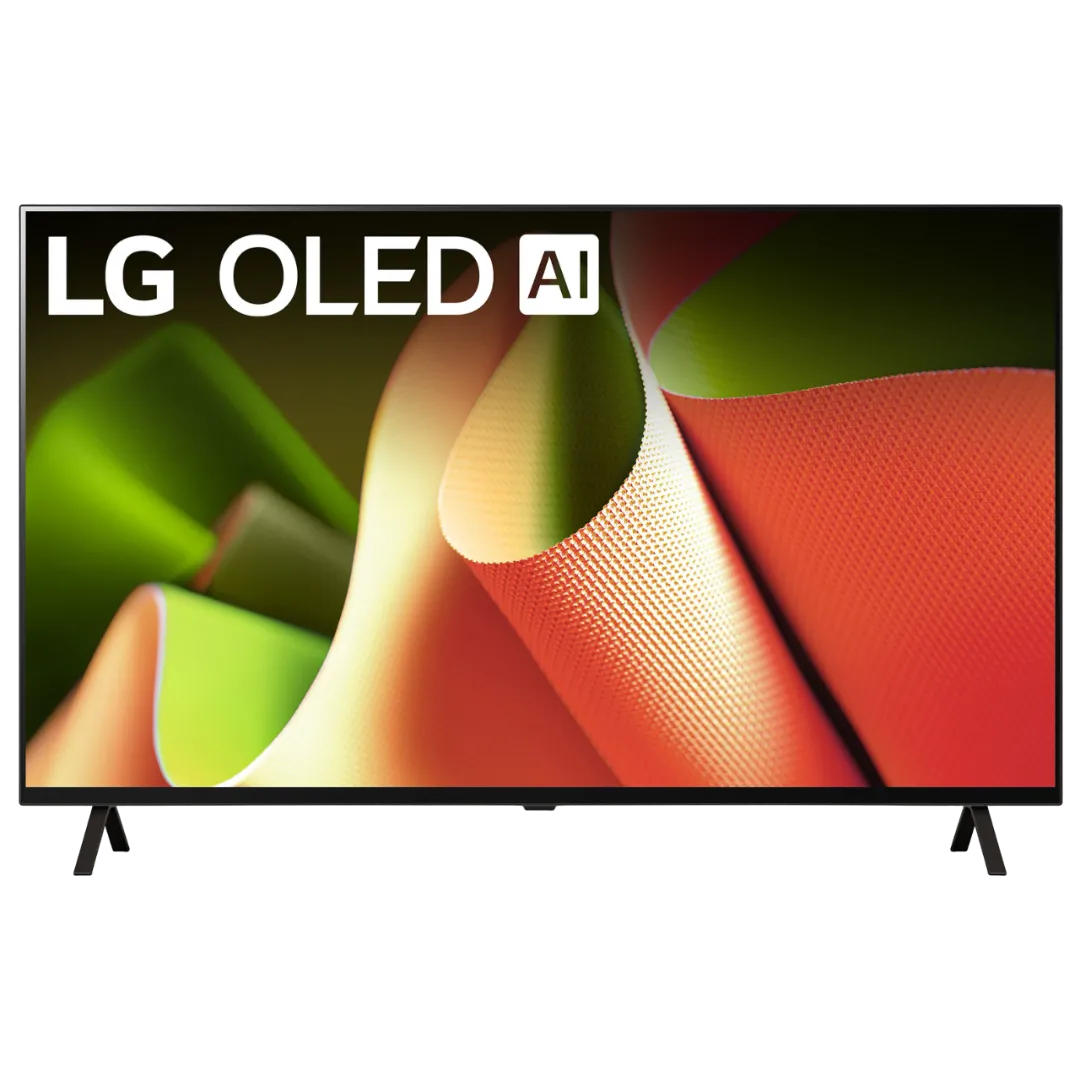 TV LG B4 OLED 48 inch màu đen với chân đế tối giản, hiển thị hình ảnh chất lượng cao.