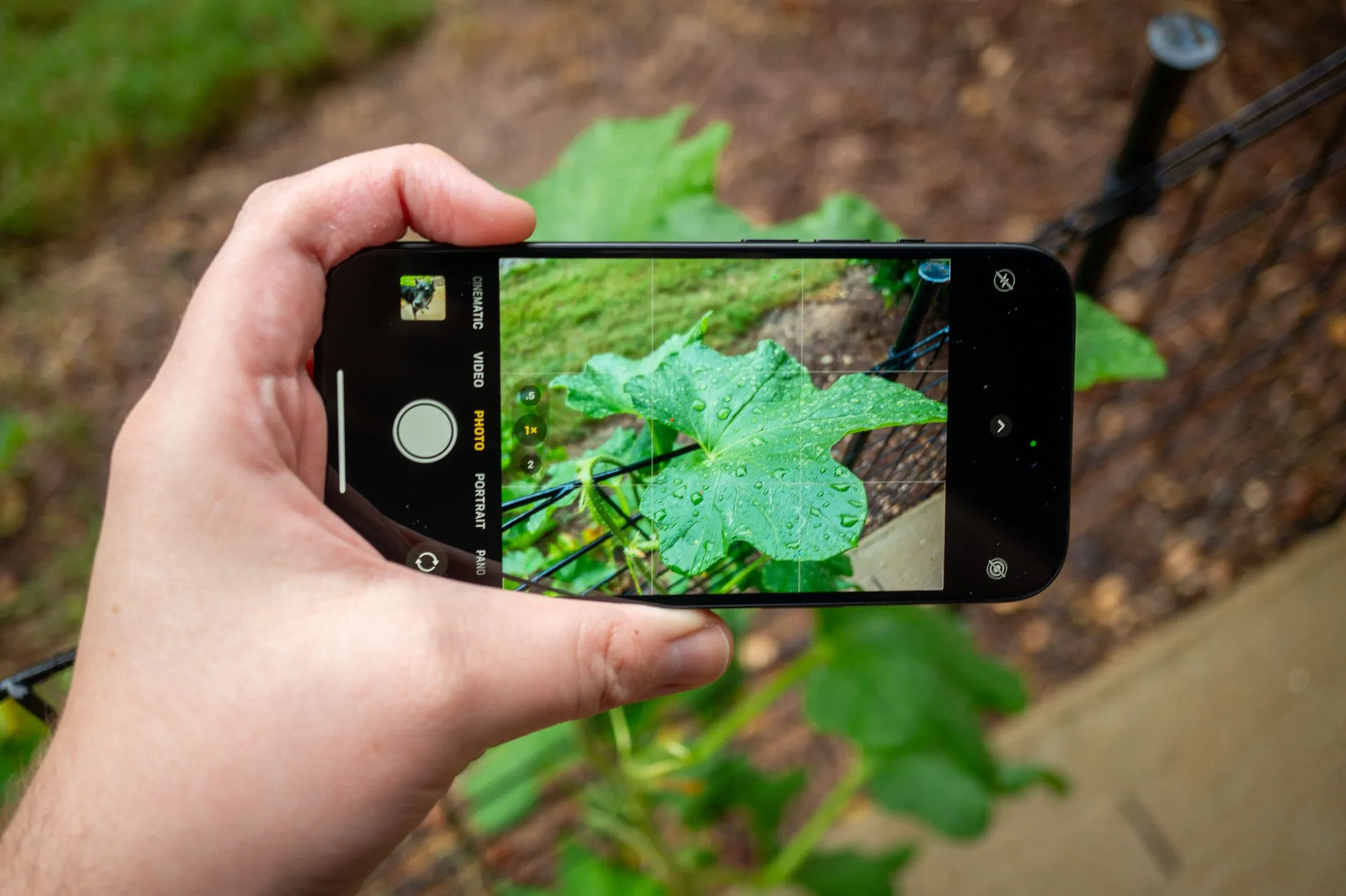 Ứng dụng camera của Apple iPhone 15 hiển thị giao diện chụp ảnh với các tùy chọn và chế độ.