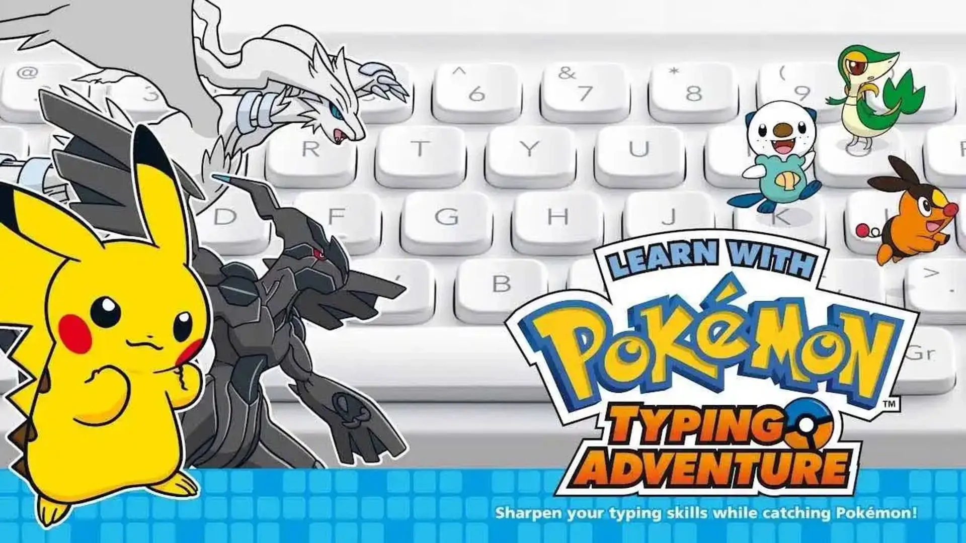 Ảnh quảng cáo game Learn with Pokémon: Typing Adventure, kèm bàn phím không dây Nintendo DS.