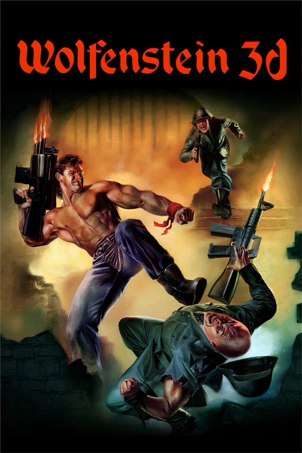 Ảnh tổng hợp các cảnh chơi game Wolfenstein 3D trên màn hình máy tính cổ điển