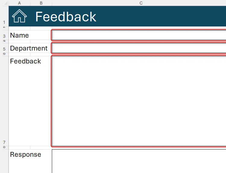 Ba ô được tô sáng trong bảng tính Excel, minh họa các ô cần được bảo vệ hoặc mở khóa để chỉnh sửa