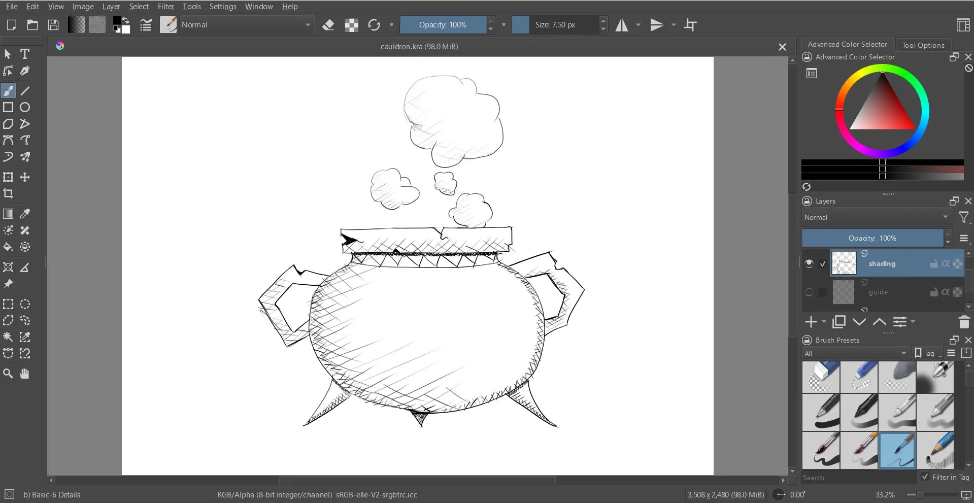 Bản phác thảo concept art về cái vạc được tạo trong Krita