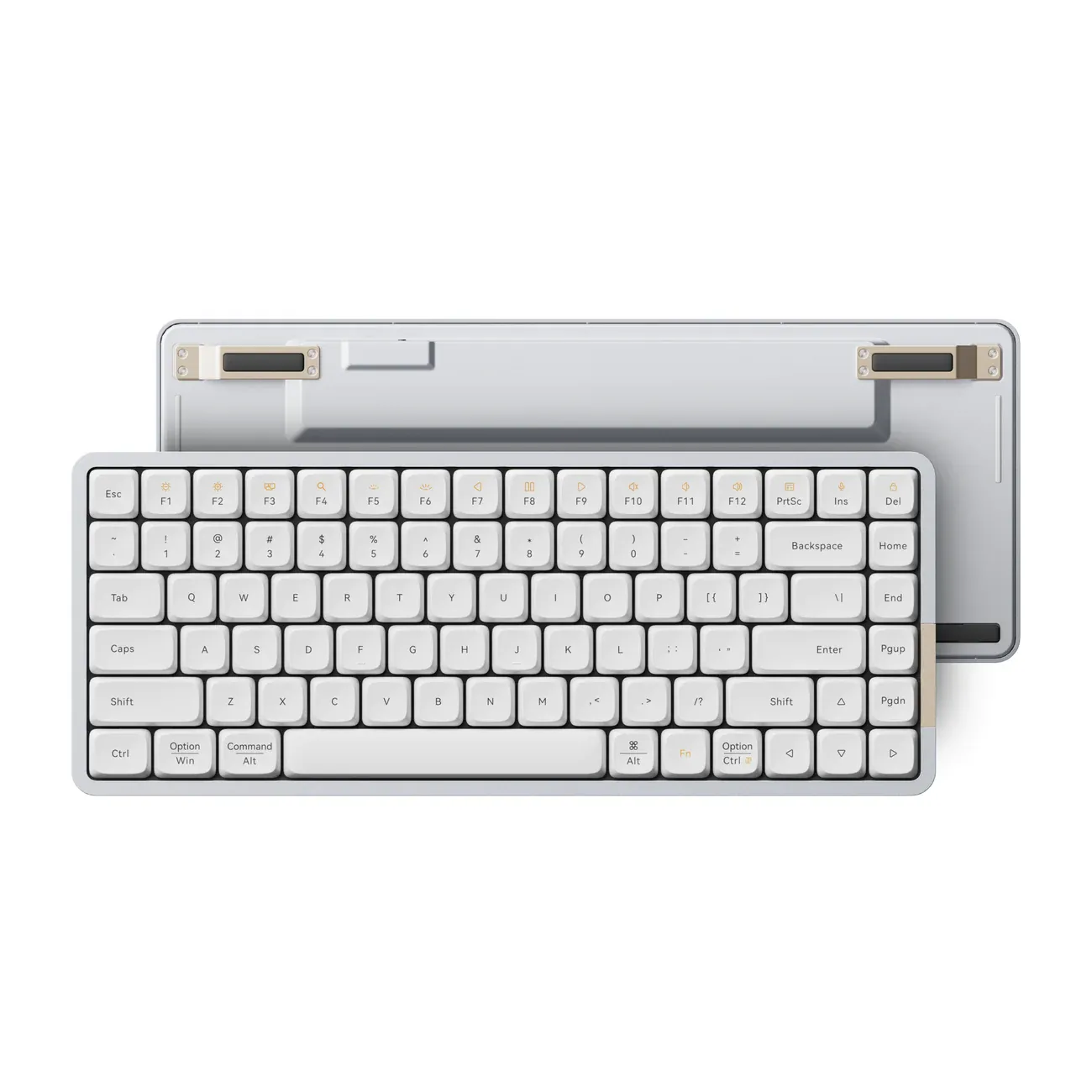 Bàn phím cơ low-profile Lofree Flow84 màu trắng, với các keycap PBT được điêu khắc tinh xảo và thiết kế nguyên khối bằng kim loại, mang lại trải nghiệm gõ phím mượt mà và âm thanh thocky đặc trưng.