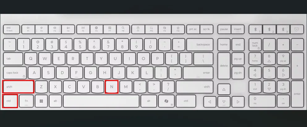 Bàn phím làm nổi bật phím tắt Ctrl+Shift+N để tạo thư mục mới trên Ubuntu