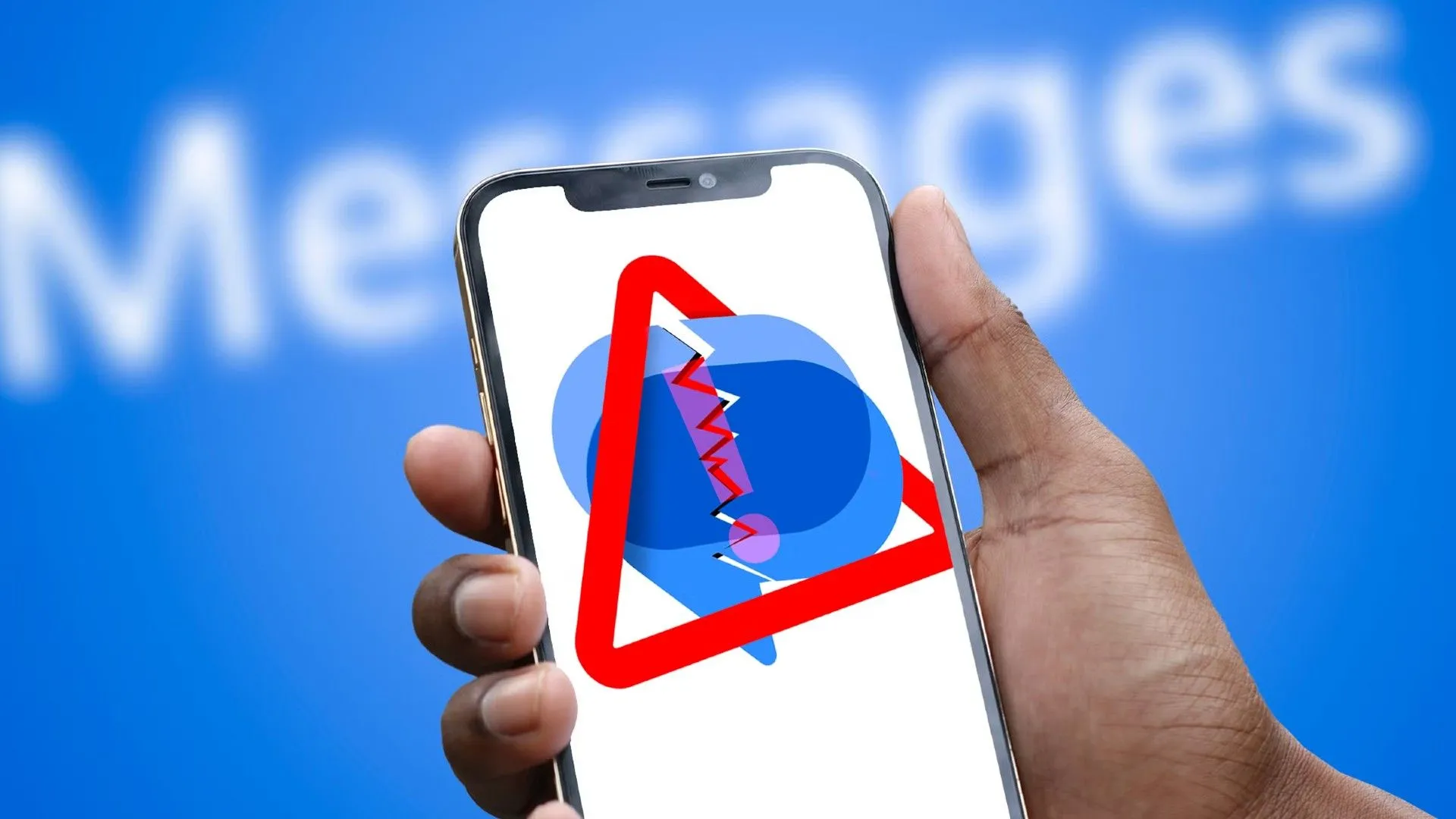 Bàn tay cầm điện thoại hiển thị ứng dụng Google Messages với biểu tượng và cảnh báo, minh họa tính năng nút &quot;Hủy đăng ký&quot; tin nhắn rác mới.