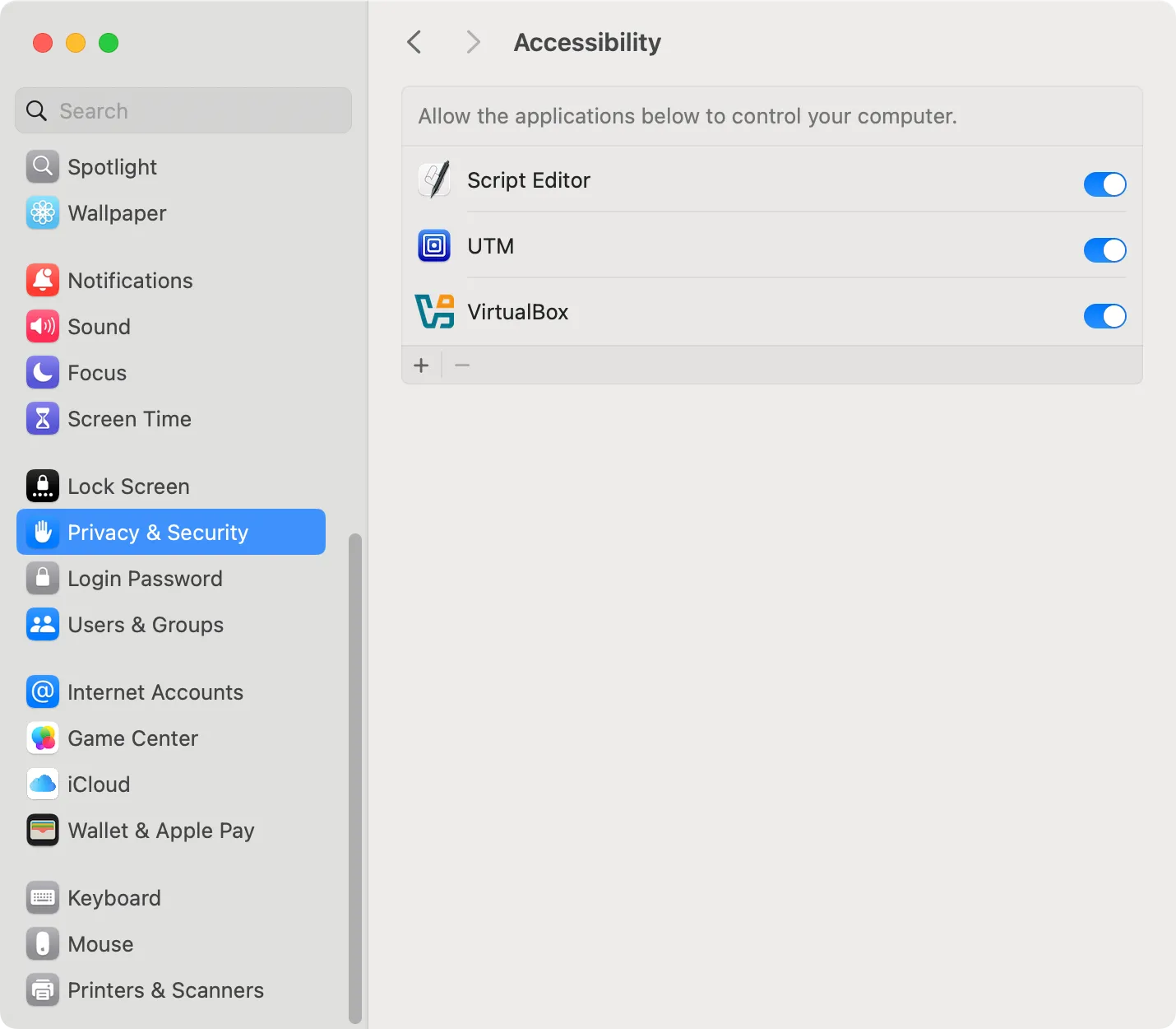 Bật quyền VirtualBox trên macOS.