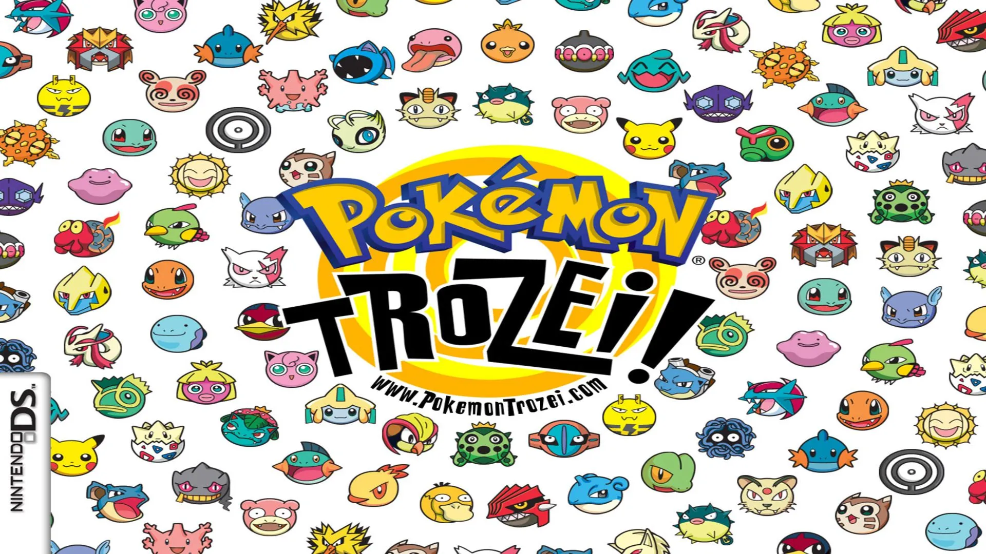 Bìa game giải đố Pokémon Trozei! với nhiều biểu tượng Pokémon xếp cạnh nhau.