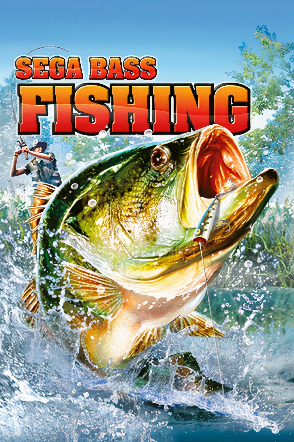 Bìa game SEGA Bass Fishing với hình ảnh cần câu và con cá lớn, minh họa trải nghiệm câu cá chân thực với tay cầm chuyên dụng