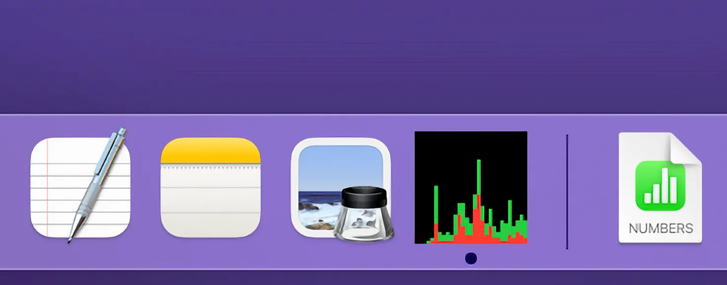 Biểu đồ giám sát hoạt động CPU (Activity Monitor) hiển thị trực tiếp trên biểu tượng Dock của macOS.