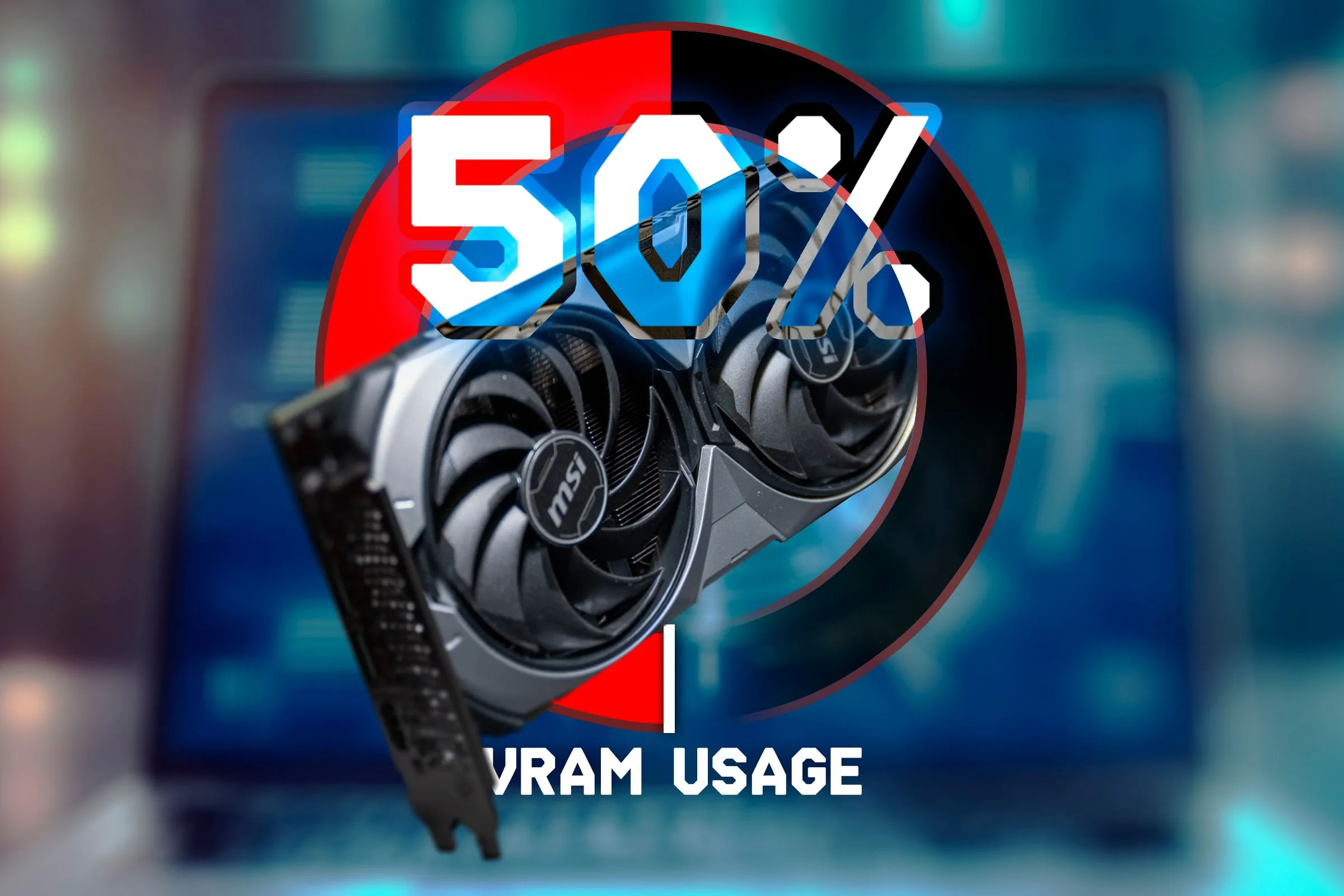 Biểu đồ hiển thị mức độ sử dụng VRAM (bộ nhớ card đồ họa) xung quanh một GPU, làm nổi bật vấn đề thiếu hụt VRAM trên các mẫu RTX 50 tầm trung.