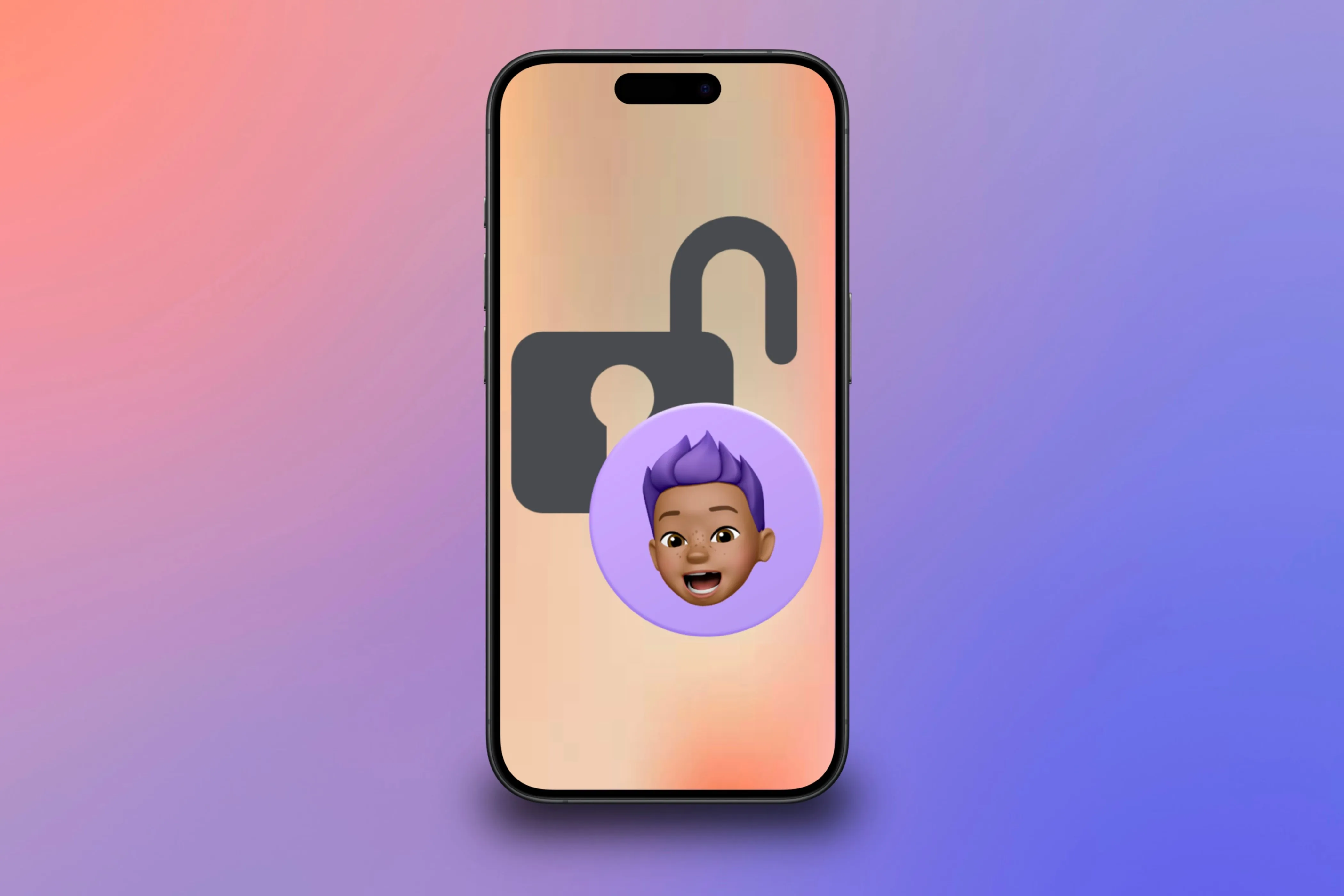 Biểu tượng Memoji của trẻ trên màn hình iPhone, thể hiện việc quản lý truy cập và mua hàng.