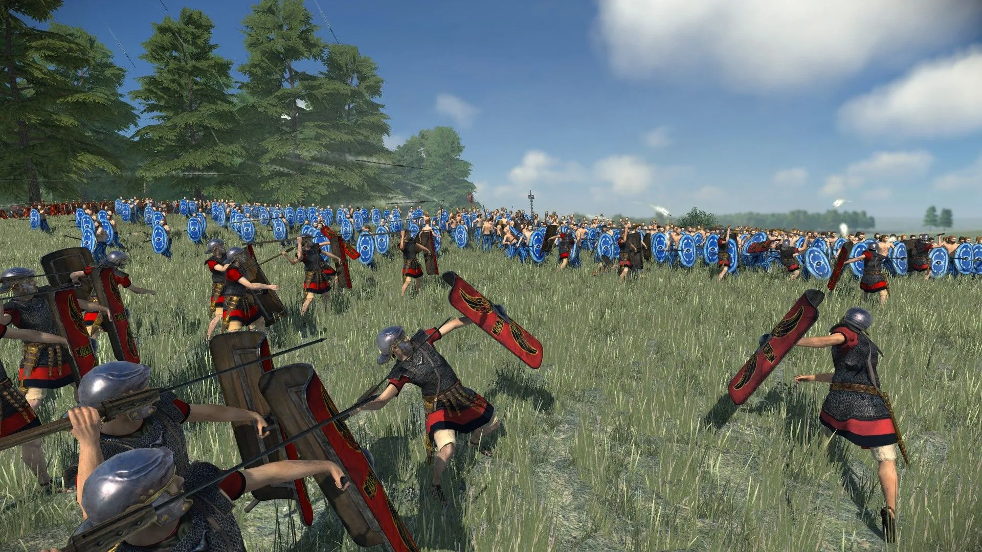 Binh lính La Mã chiến đấu với quân đội khác trong Total War Rome 2, thể hiện quy mô và sự khốc liệt của các trận chiến trong game chiến thuật lớn.