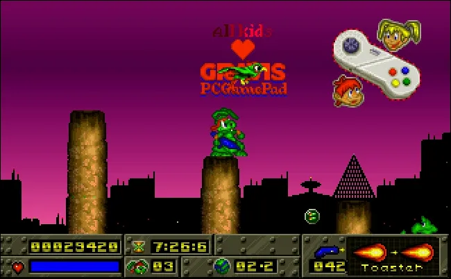 Bộ điều khiển Gravis PC Gamepad được sử dụng khi chơi game Jazz Jackrabbit, một tựa game indie kinh điển của Epic Megagames.