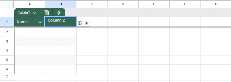 Các tiêu đề cột của một bảng trong Google Sheets đang được đổi tên.