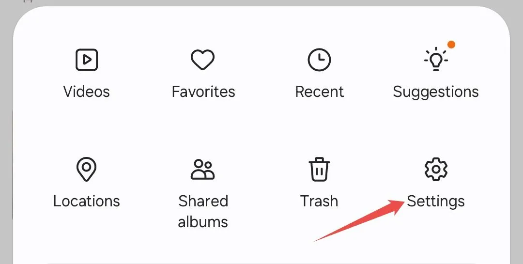 Các tùy chọn menu hamburger trong ứng dụng Samsung Gallery