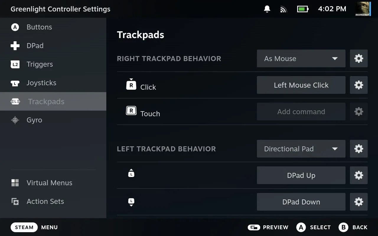 Cài đặt cấu hình Trackpad phải để làm chuột trái khi sử dụng Greenlight trên Steam Deck