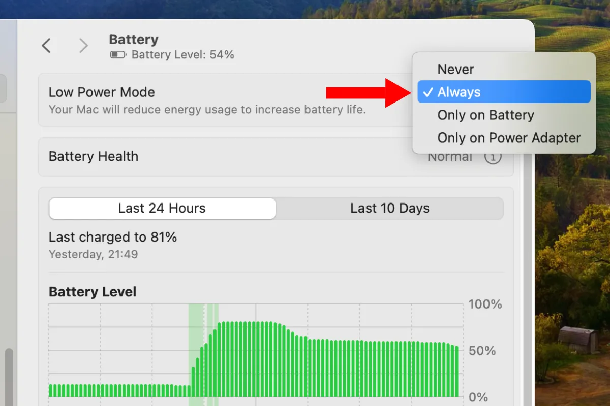 Cài đặt chế độ Nguồn Điện Thấp (Low Power Mode) cho MacBook