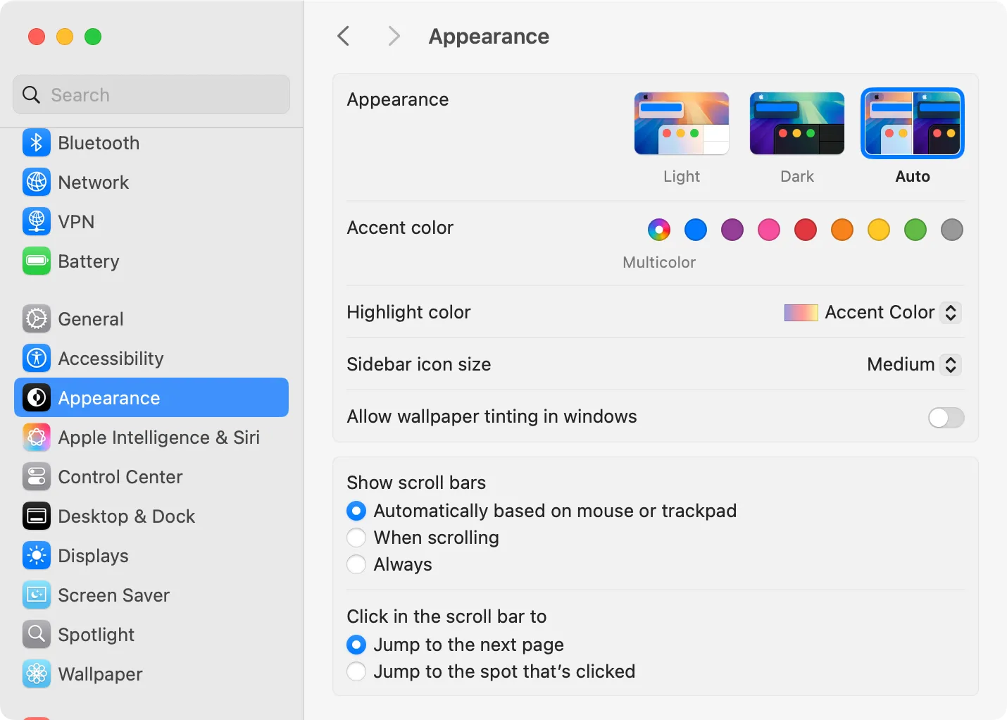 Cài đặt giao diện trên macOS, cho phép người dùng chuyển đổi giữa chế độ sáng và chế độ tối để phù hợp với điều kiện ánh sáng và giảm mỏi mắt.