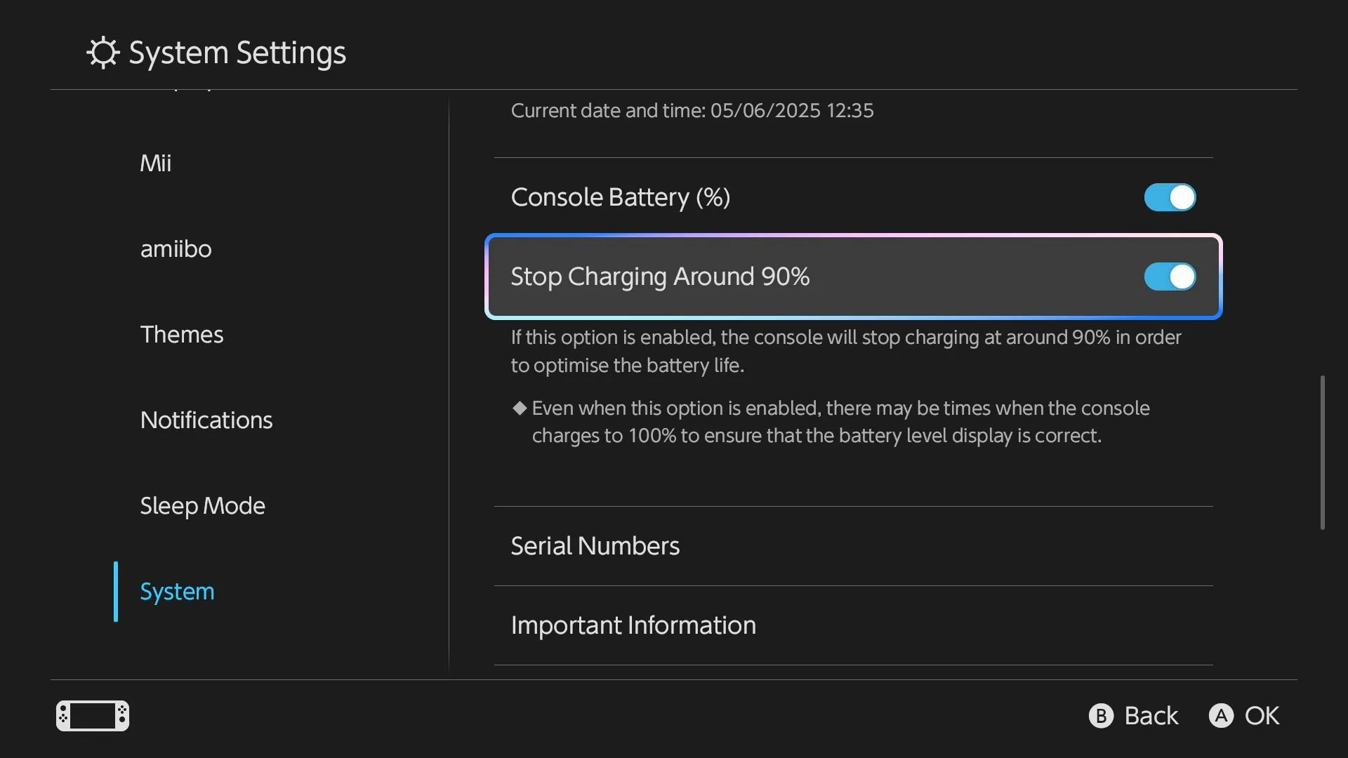 Cài đặt giới hạn sạc 90% trên Nintendo Switch 2
