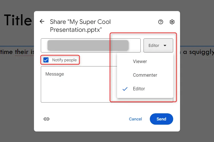 Cài đặt quyền truy cập và thông báo khi chia sẻ bài thuyết trình Google Slides qua email
