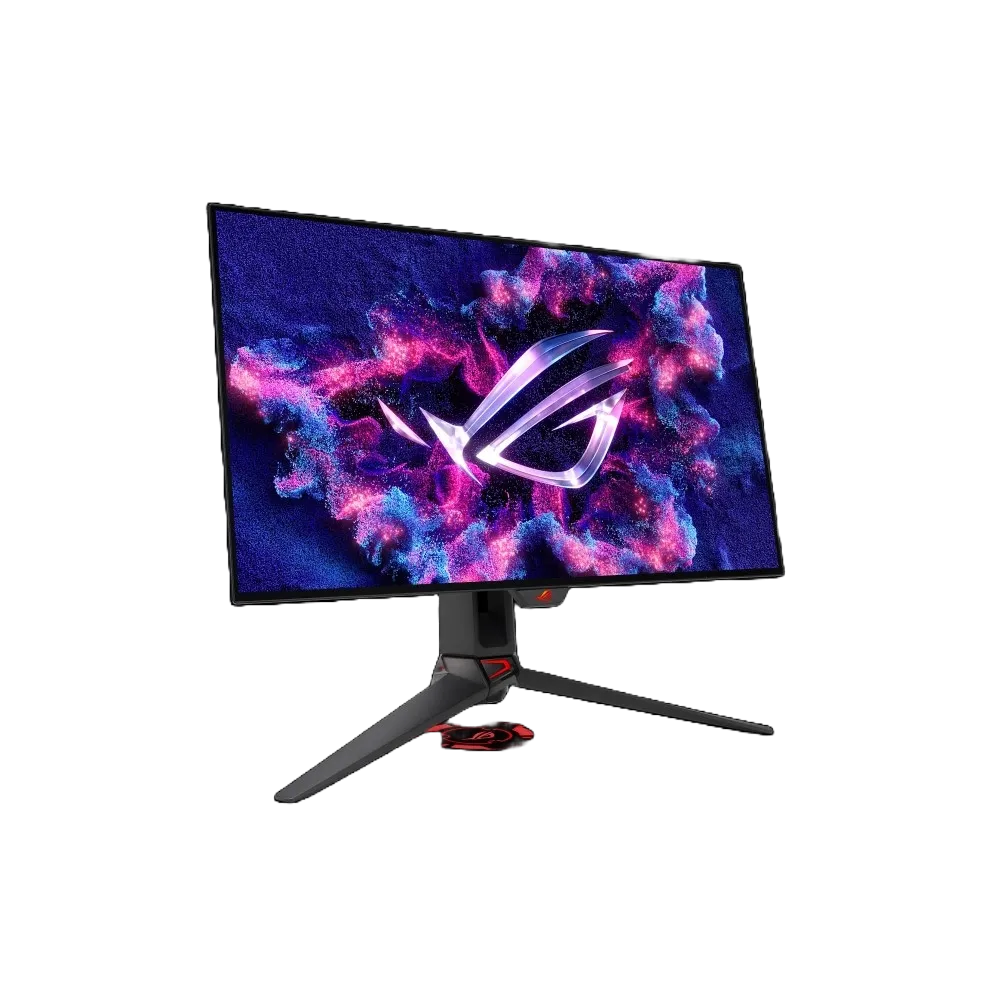 Cận cảnh màn hình gaming ASUS ROG Swift PG27AQDP với thiết kế hiện đại và viền mỏng.