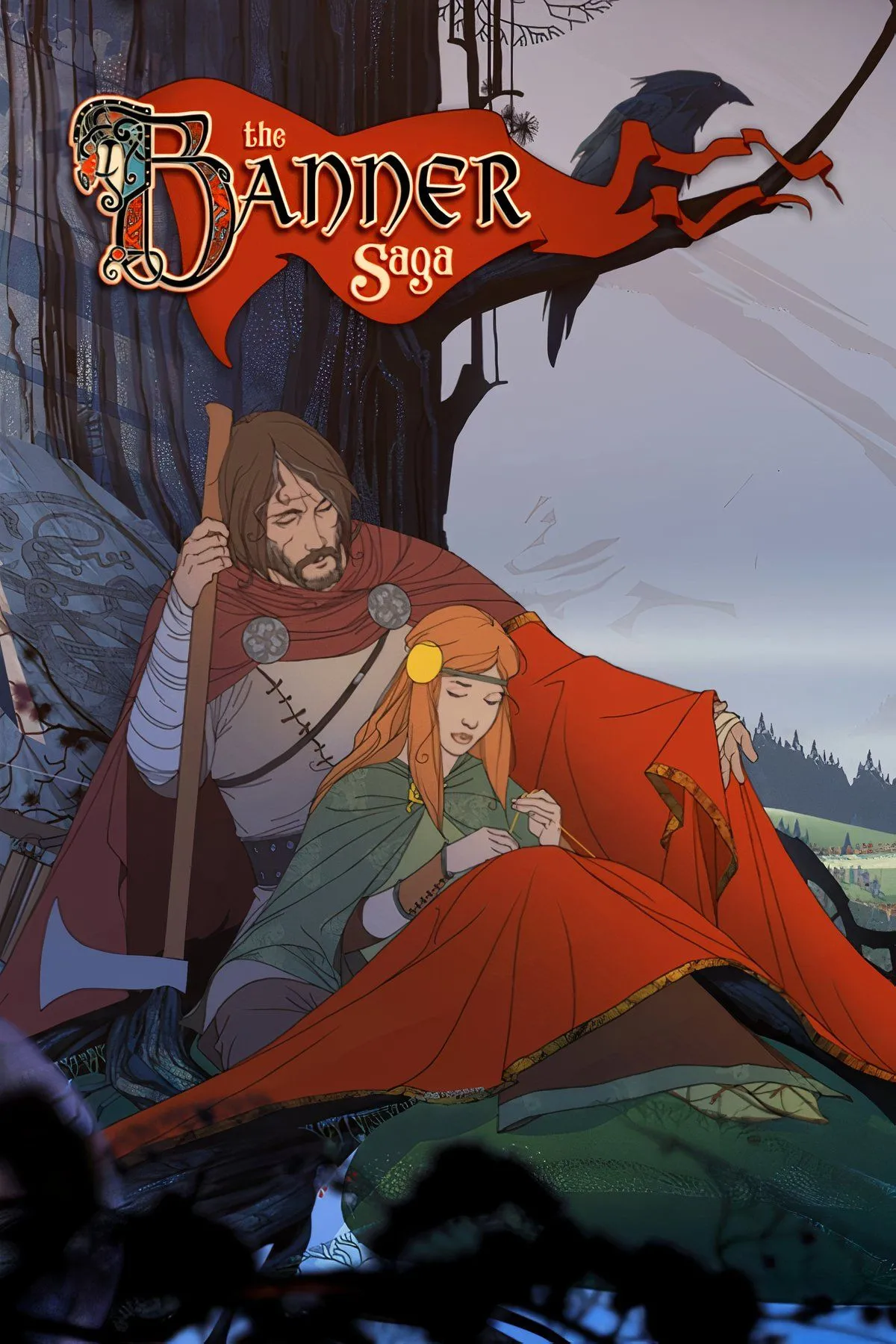 Cảnh chiến đấu trên lưới ô vuông của The Banner Saga với các nhân vật và hiệu ứng