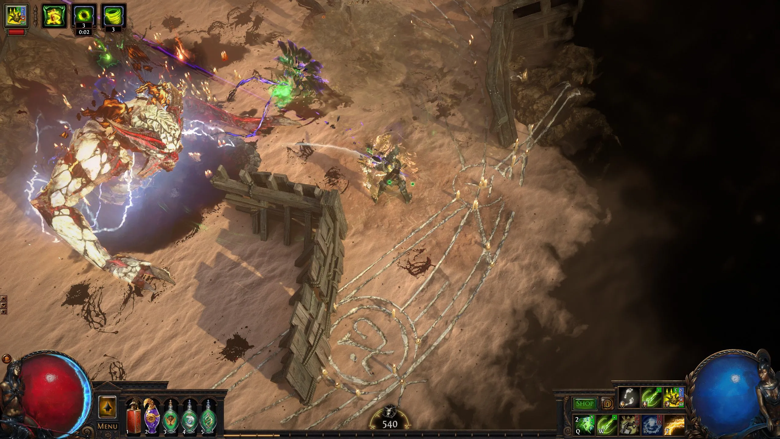 Cảnh gameplay Path of Exile với nhiều hiệu ứng kỹ năng và kẻ thù