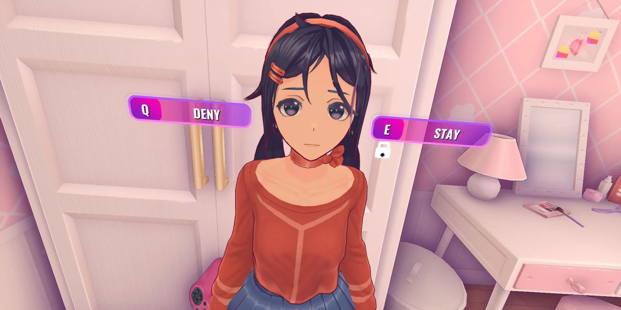 Cảnh từ MiSide, một ví dụ tiêu biểu của Narrative Survival Horror Dating Sim