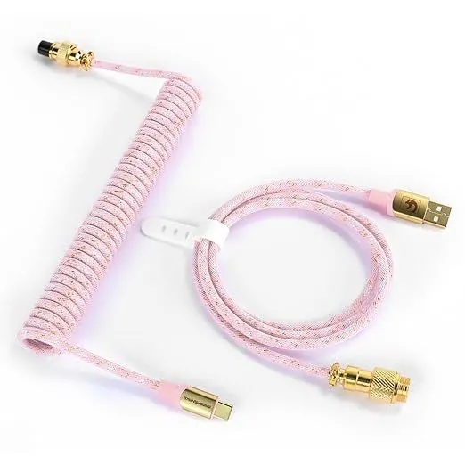 Cáp xoắn USB-C sang USB-A màu hồng của ATTACK SHARK, phụ kiện bàn phím độc đáo và tiện lợi
