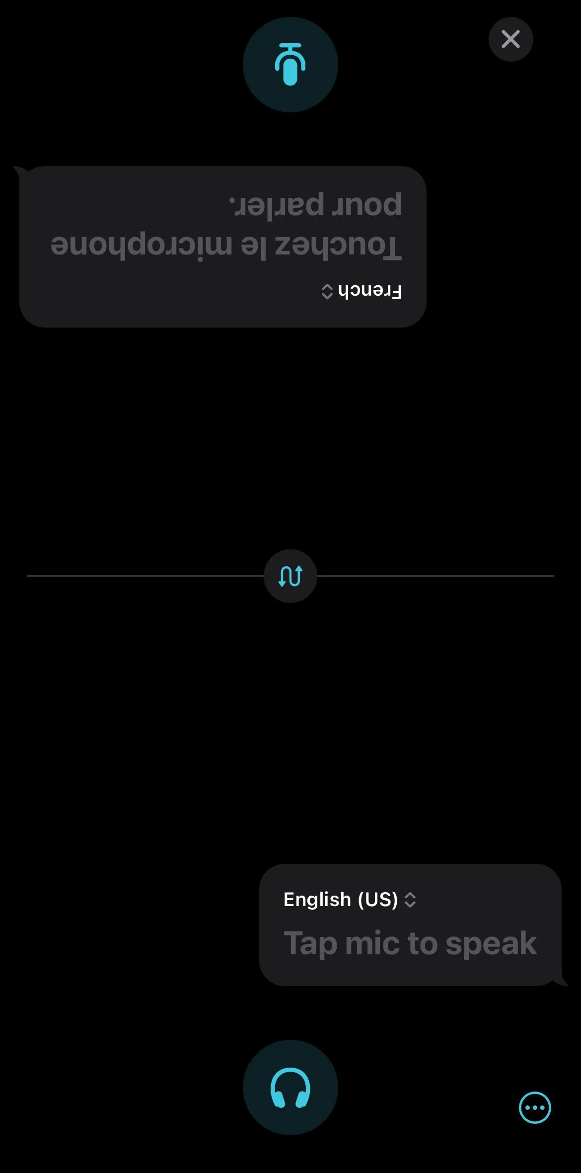 Chế độ &quot;Face to Face&quot; trên Apple Translate giúp dịch song ngữ trực diện bằng cách chia đôi màn hình.