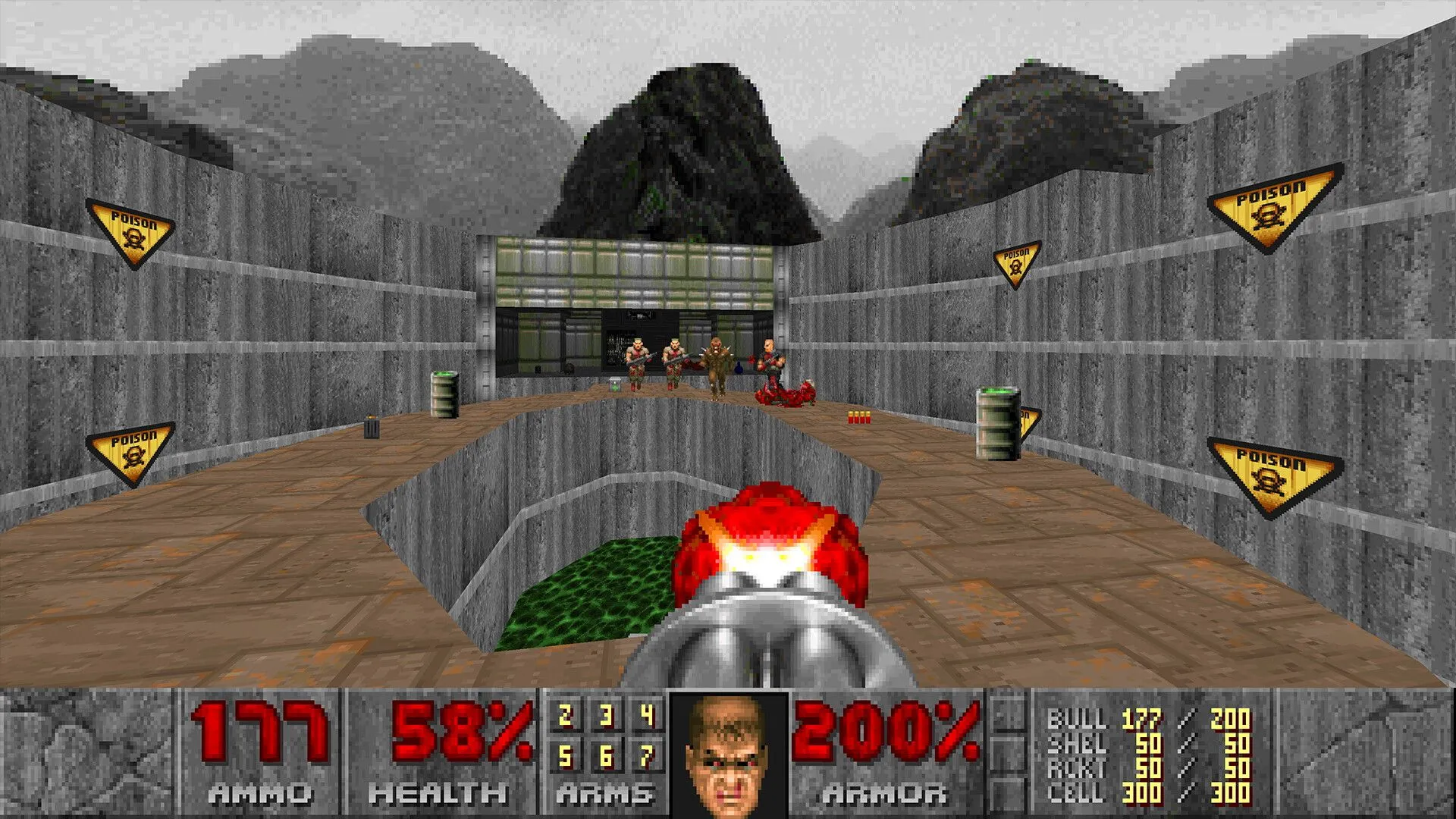 Chi tiết quái vật và môi trường đậm chất kinh dị trong game bắn súng cổ điển Doom (1993)
