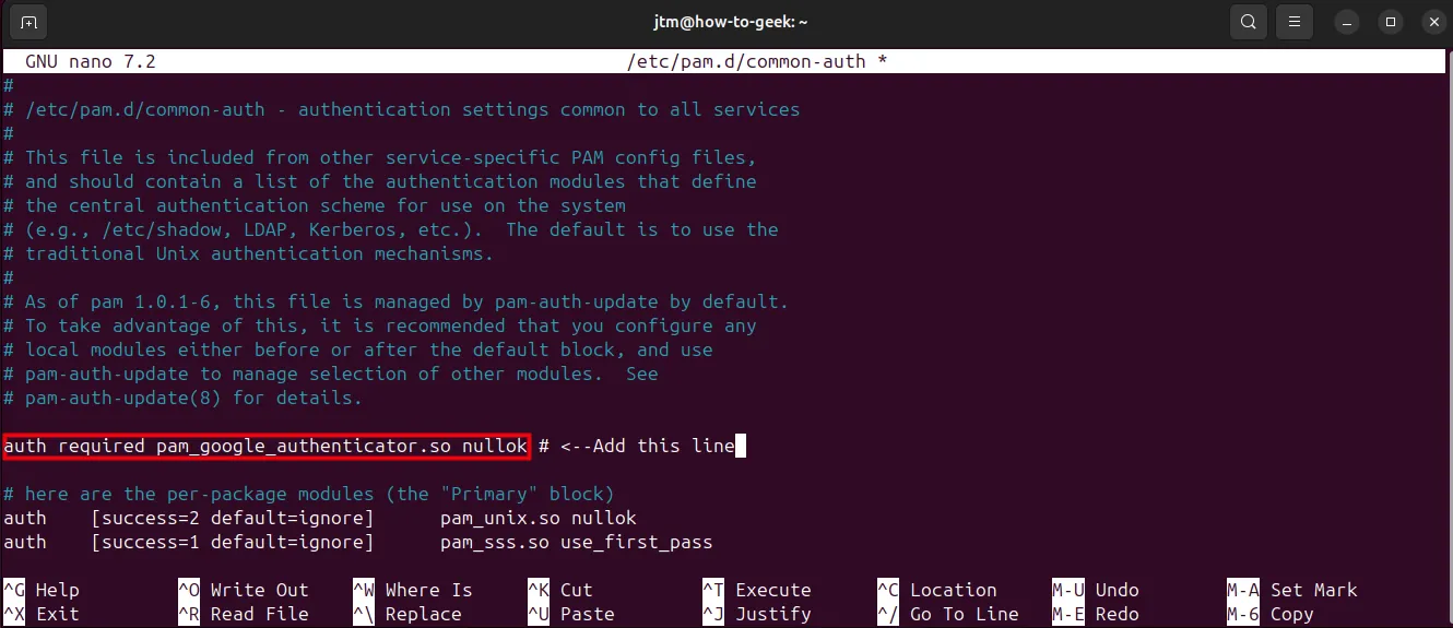 Chỉnh sửa tệp cấu hình PAM trên Ubuntu để thêm module xác thực Google Authenticator