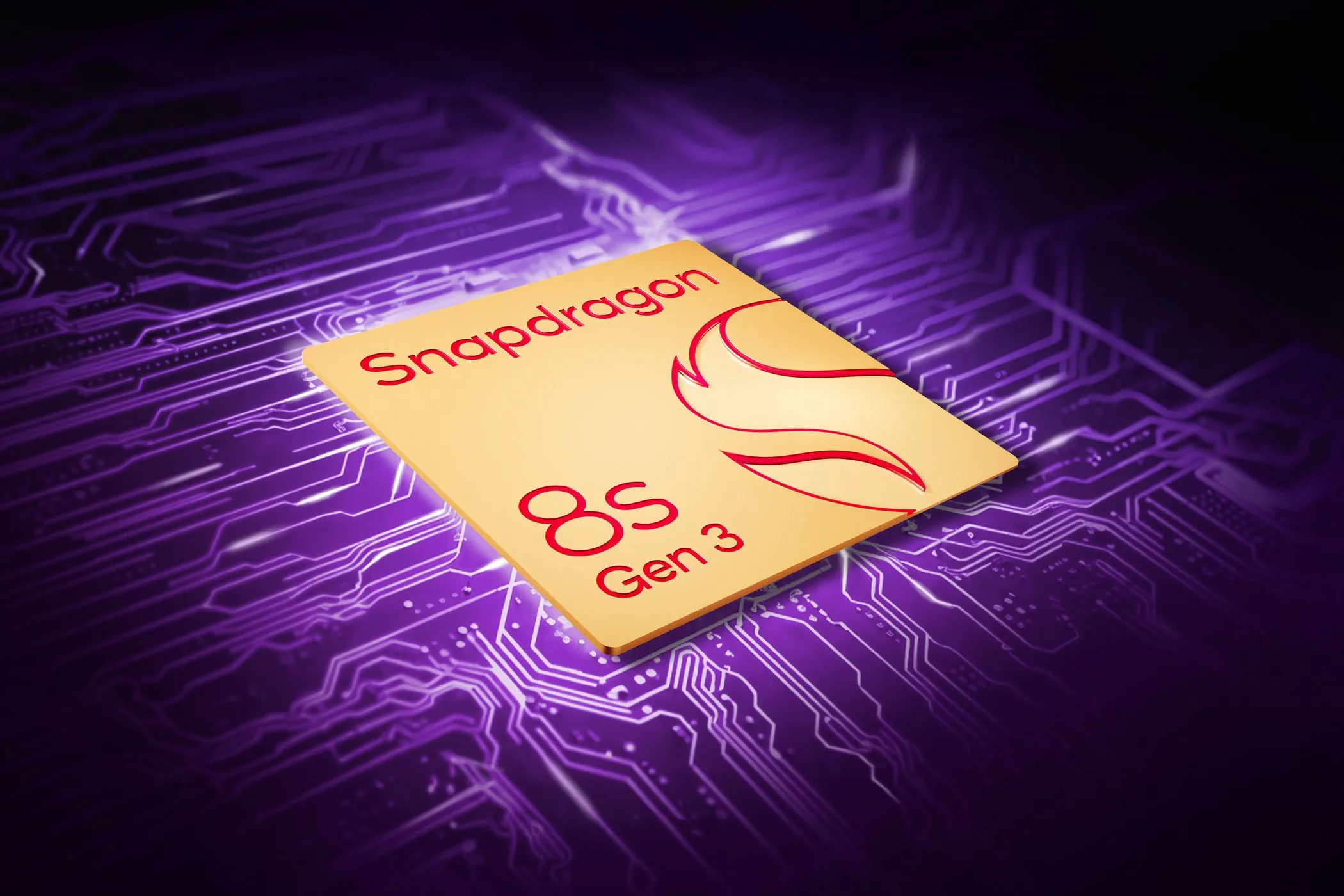 Chip Snapdragon 8 Gen 3 mạnh mẽ trên nền bo mạch chủ màu tím