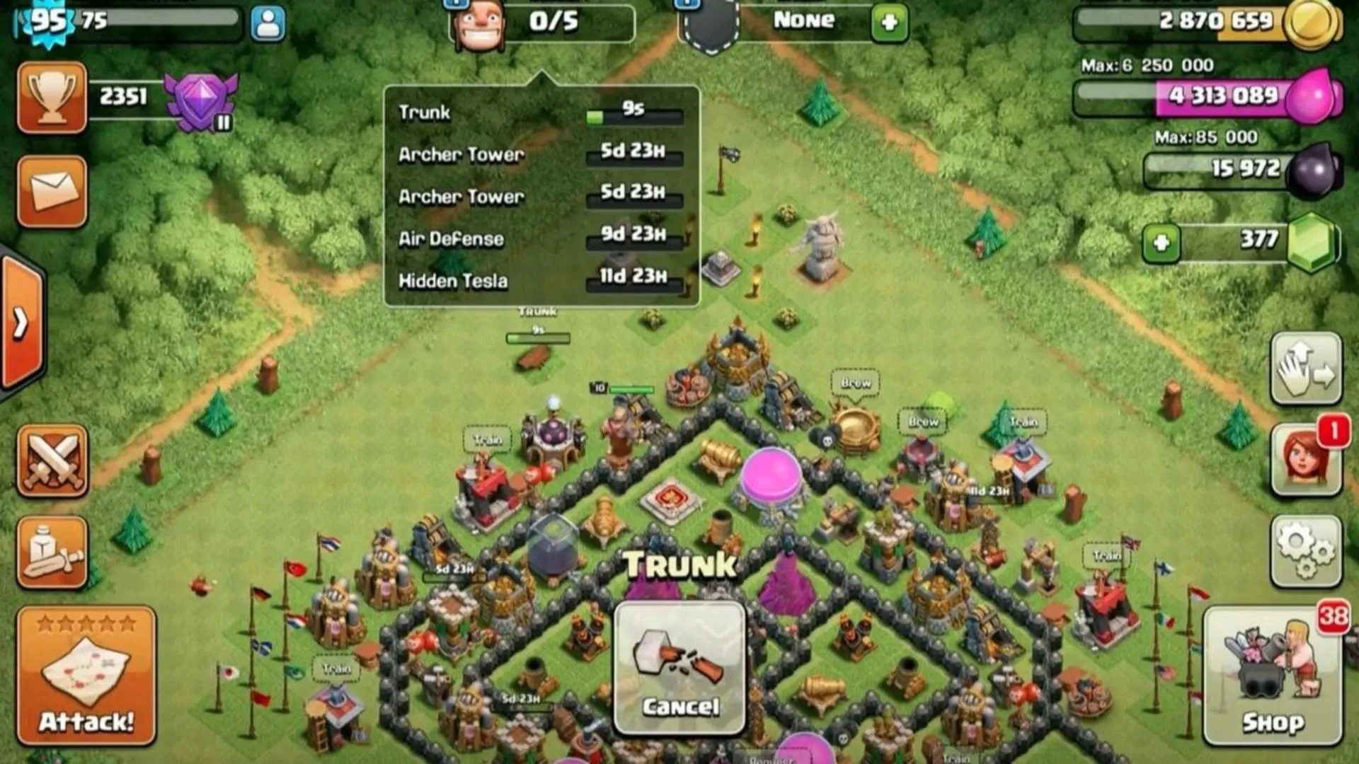Cơ chế giới hạn thời gian chờ trong game Clash of Clans, hiển thị thời gian xây dựng