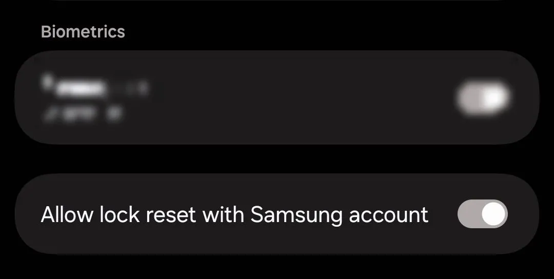 Công tắc cài đặt đặt lại Thư mục Bảo mật bằng tài khoản Samsung, hướng dẫn vô hiệu hóa để tránh rủi ro bảo mật.